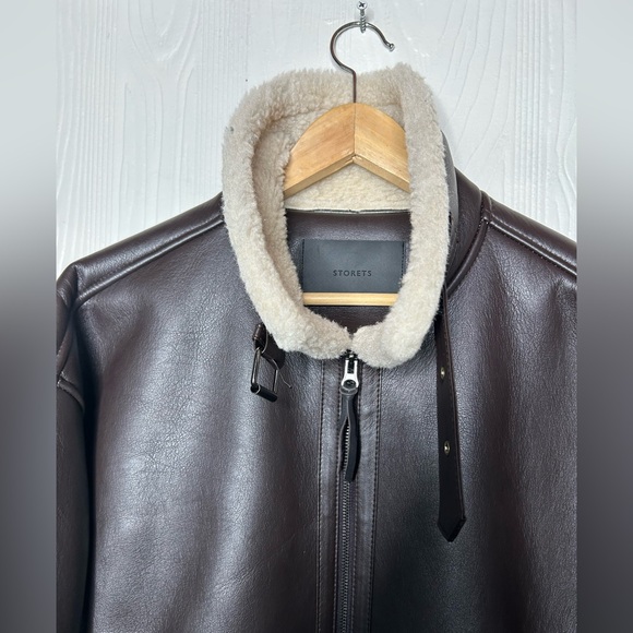 storets Dark Brown Bomber Jacket with Cream Shearling Trim - Picture 5 of 10